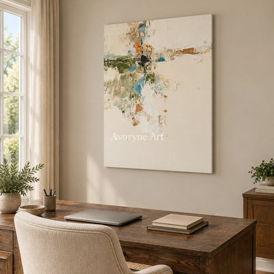 Ivory Winding Trace: Neutral Gesture Art — office frameless