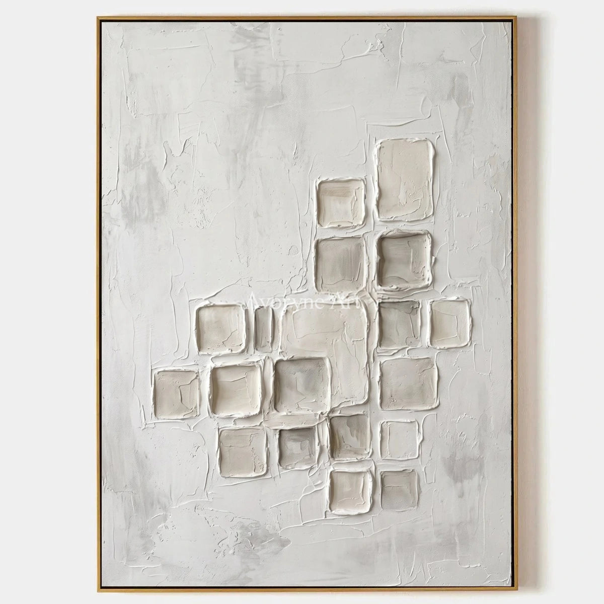 Weathered Echo, hand-painted neutral grid texture wall art by Lin Qiao
