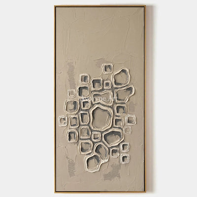 Weathered Interval, hand-painted neutral grid texture wall art by Lin Qiao