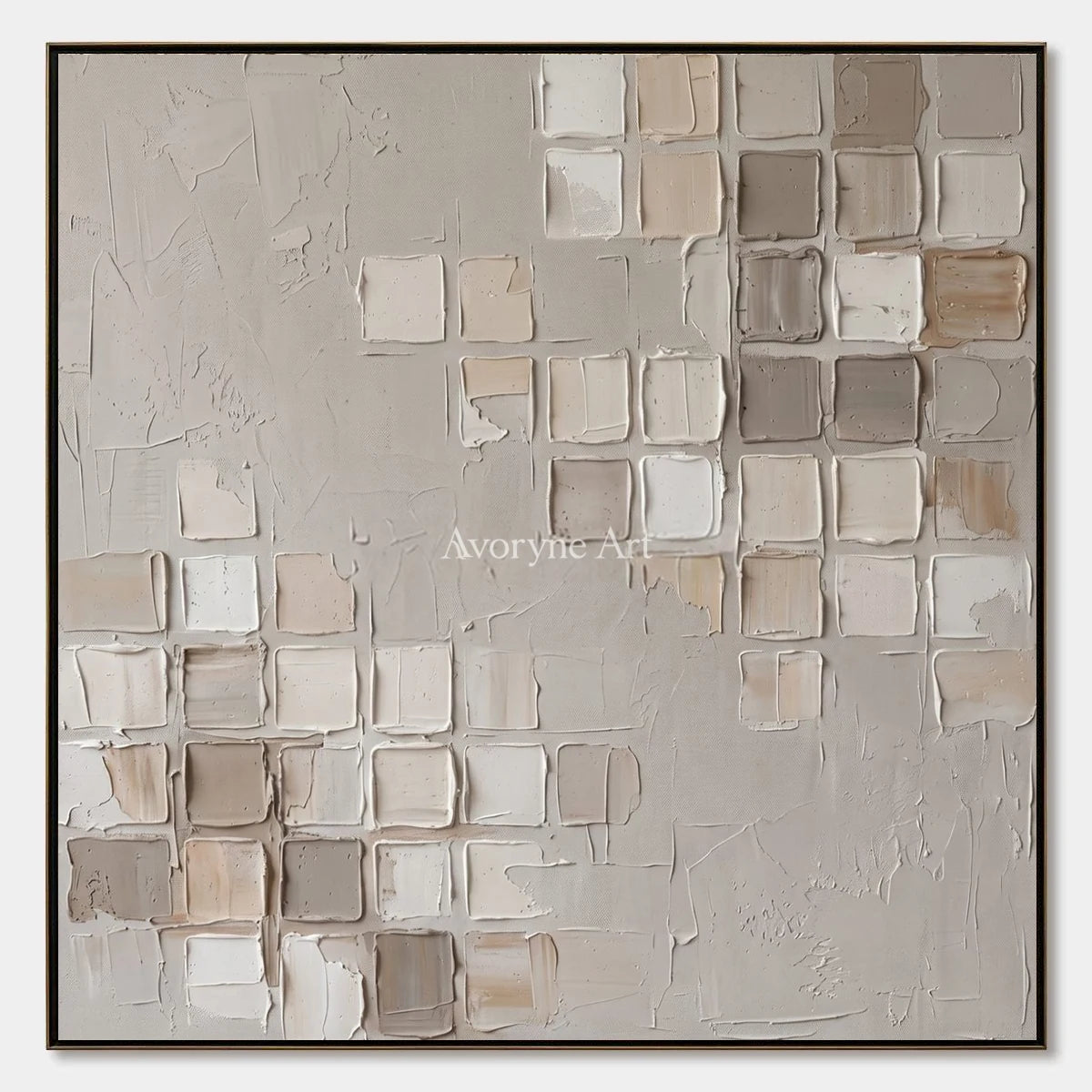 Weathered Mosaic, hand-painted neutral grid texture wall art by Lin Qiao