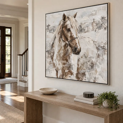 Quiet Bridle: Neutral Horse Portrait Wall Art — entry silver