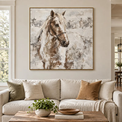Quiet Bridle: Neutral Horse Portrait Wall Art — living gold