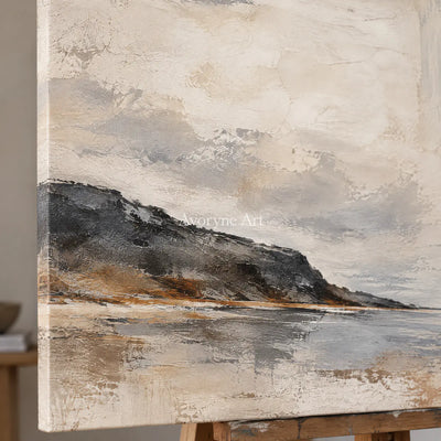 Rainward Shore: Neutral Landscape Diptych Wall Art — detail easel