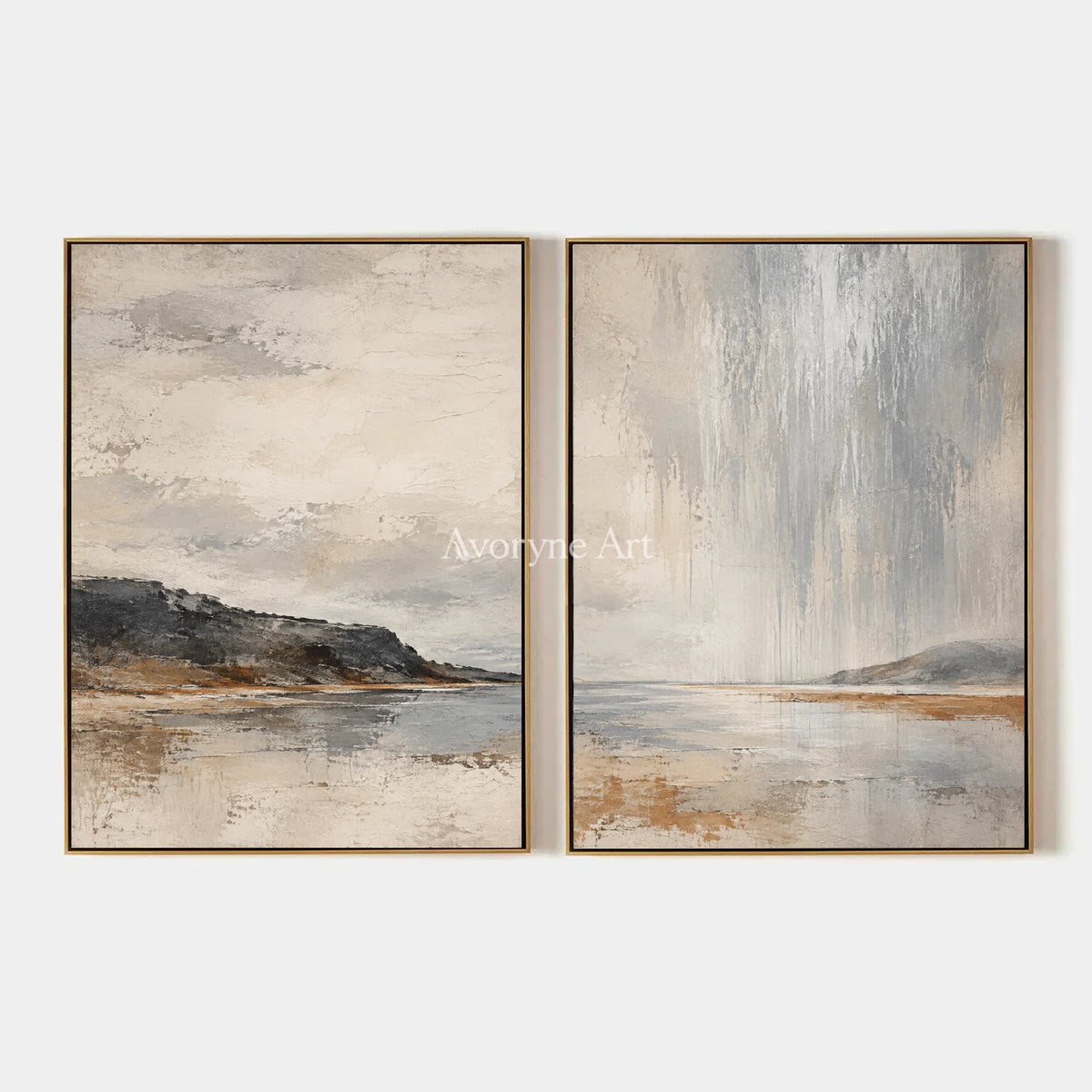 Rainward Shore: Neutral Landscape Diptych Wall Art — primary