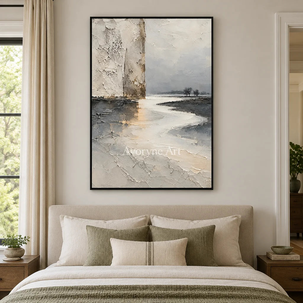 Ivory Meander: Neutral Landscape Texture Art — bedroom black