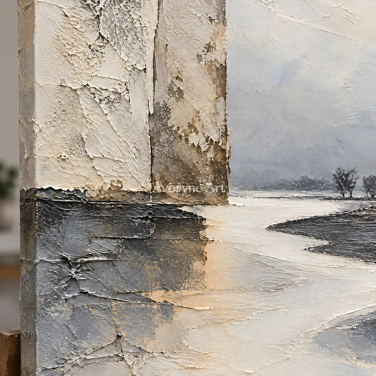 Ivory Meander: Neutral Landscape Texture Art — detail easel