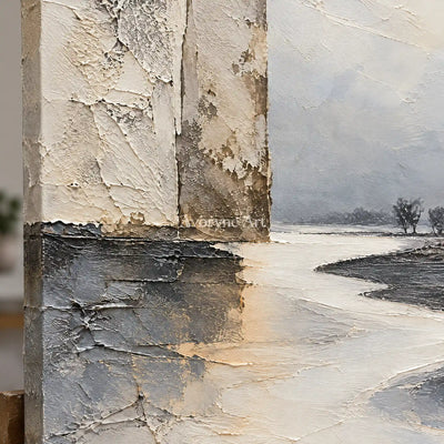 Ivory Meander: Neutral Landscape Texture Art — detail easel