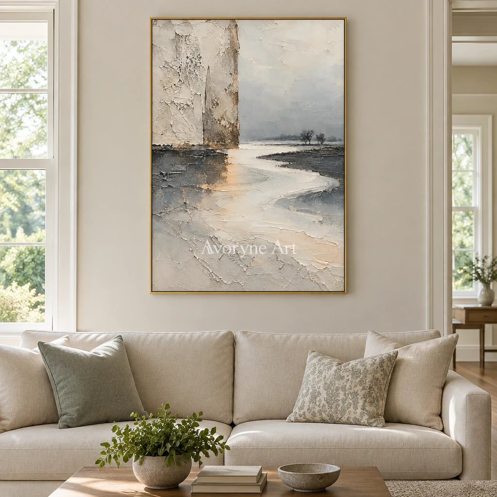 Ivory Meander: Neutral Landscape Texture Art — living gold