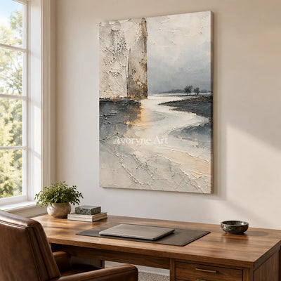 Ivory Meander: Neutral Landscape Texture Art — office frameless