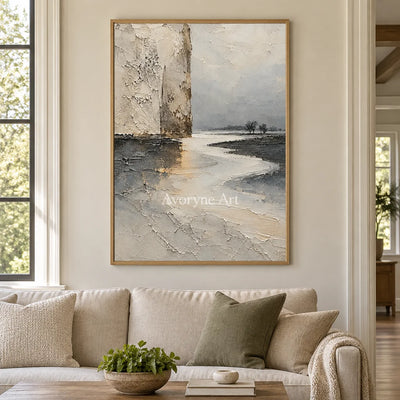 Ivory Meander: Neutral Landscape Texture Art — villa wood