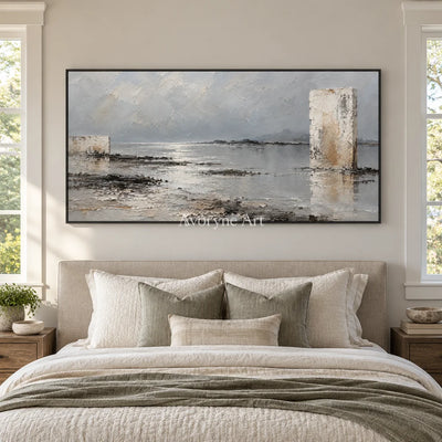 Pale Monoliths: Neutral Landscape Wall Art — bedroom black