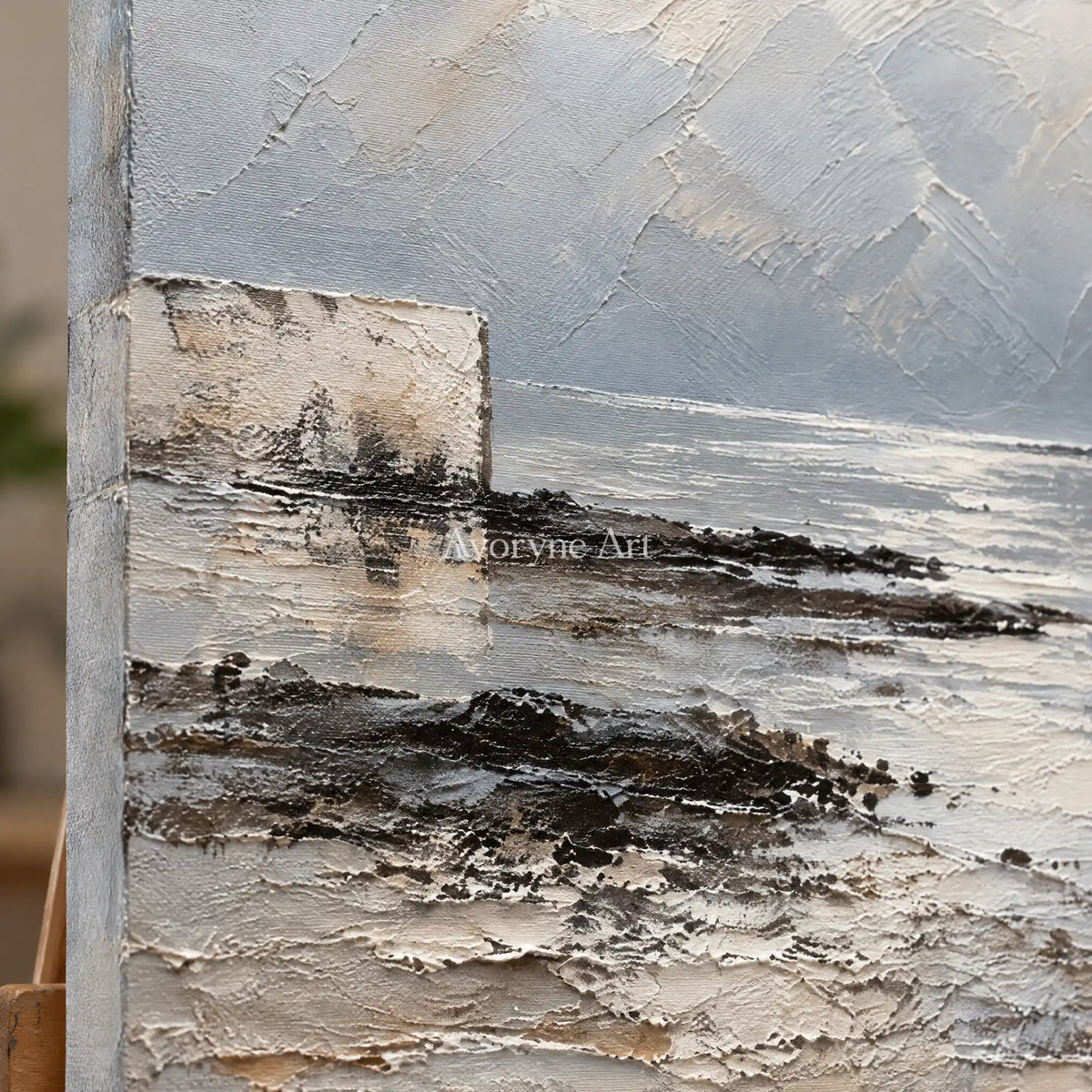 Pale Monoliths: Neutral Landscape Wall Art — detail easel