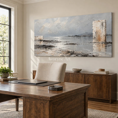 Pale Monoliths: Neutral Landscape Wall Art — office frameless