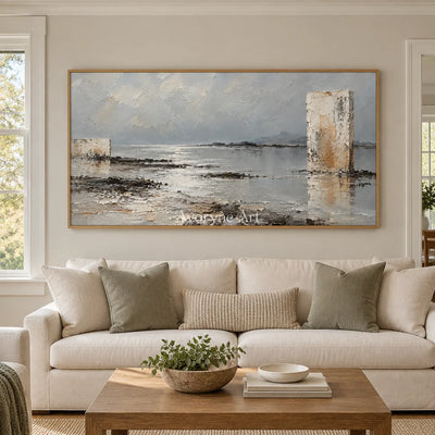 Pale Monoliths: Neutral Landscape Wall Art — villa wood
