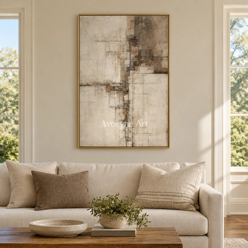 Aster Etching: Neutral Layered Abstract — living gold