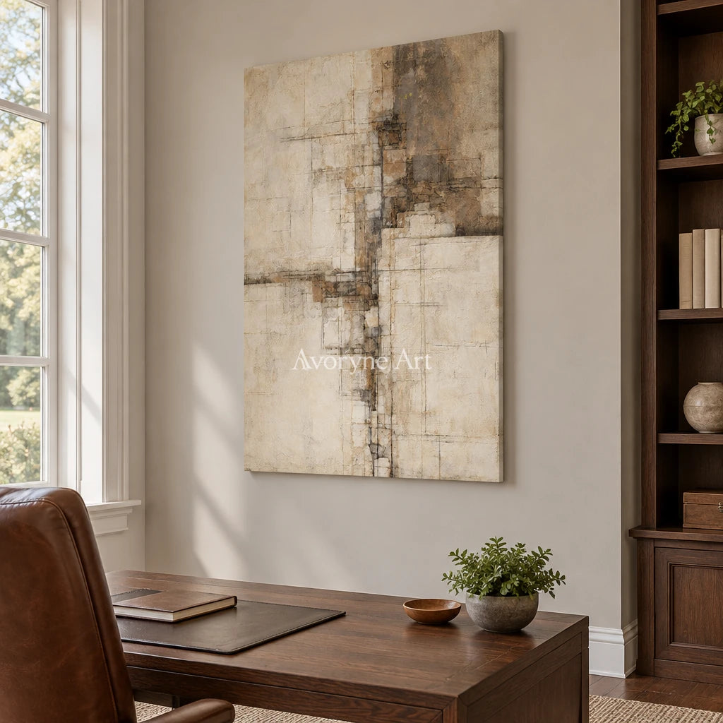 Aster Etching: Neutral Layered Abstract — office frameless