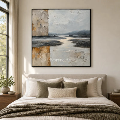 Weathered Reach: Neutral Layered Abstract Wall Art — bedroom black
