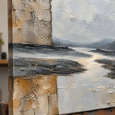 Weathered Reach: Neutral Layered Abstract Wall Art — detail easel