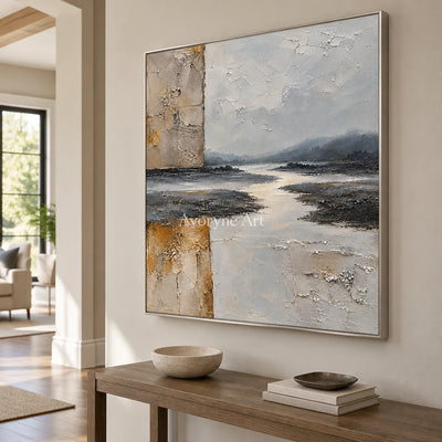 Weathered Reach: Neutral Layered Abstract Wall Art — entry silver