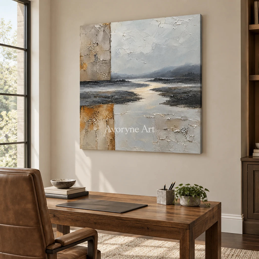 Weathered Reach: Neutral Layered Abstract Wall Art — office frameless