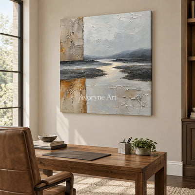Weathered Reach: Neutral Layered Abstract Wall Art — office frameless