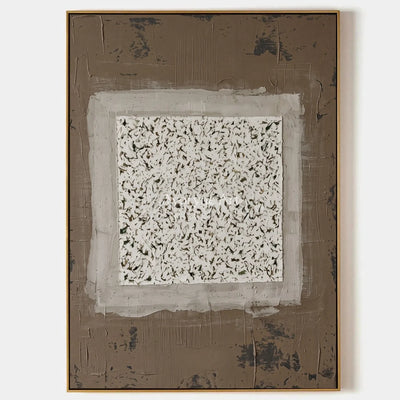 Weathered Measure, hand-painted neutral layered relief wall art by Lukas Meyer