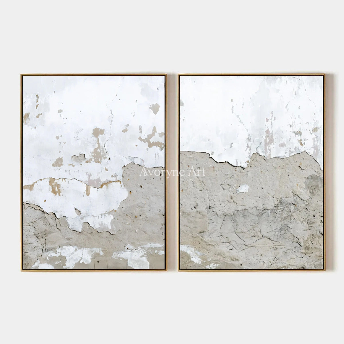 Muted Solace, hand-painted neutral mineral texture diptych by Lukas Meyer