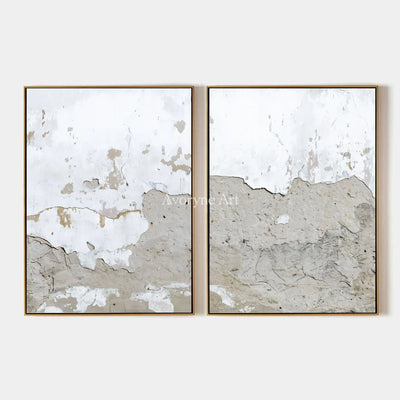 Muted Solace, hand-painted neutral mineral texture diptych by Lukas Meyer