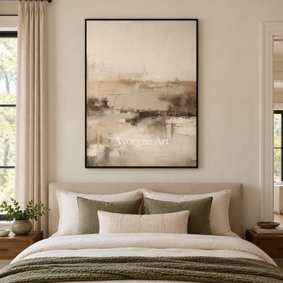 Aster Morrow: Neutral Mist Abstract — bedroom black