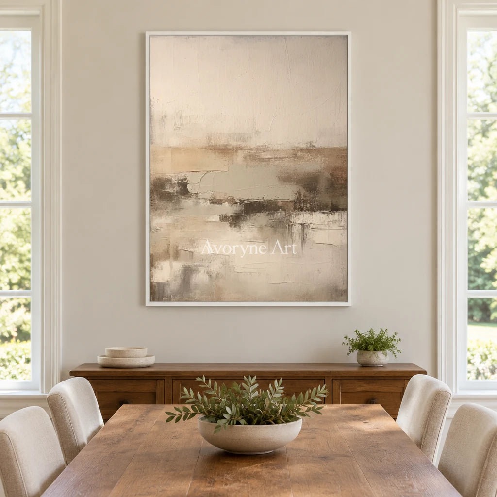 Aster Morrow: Neutral Mist Abstract — dining white