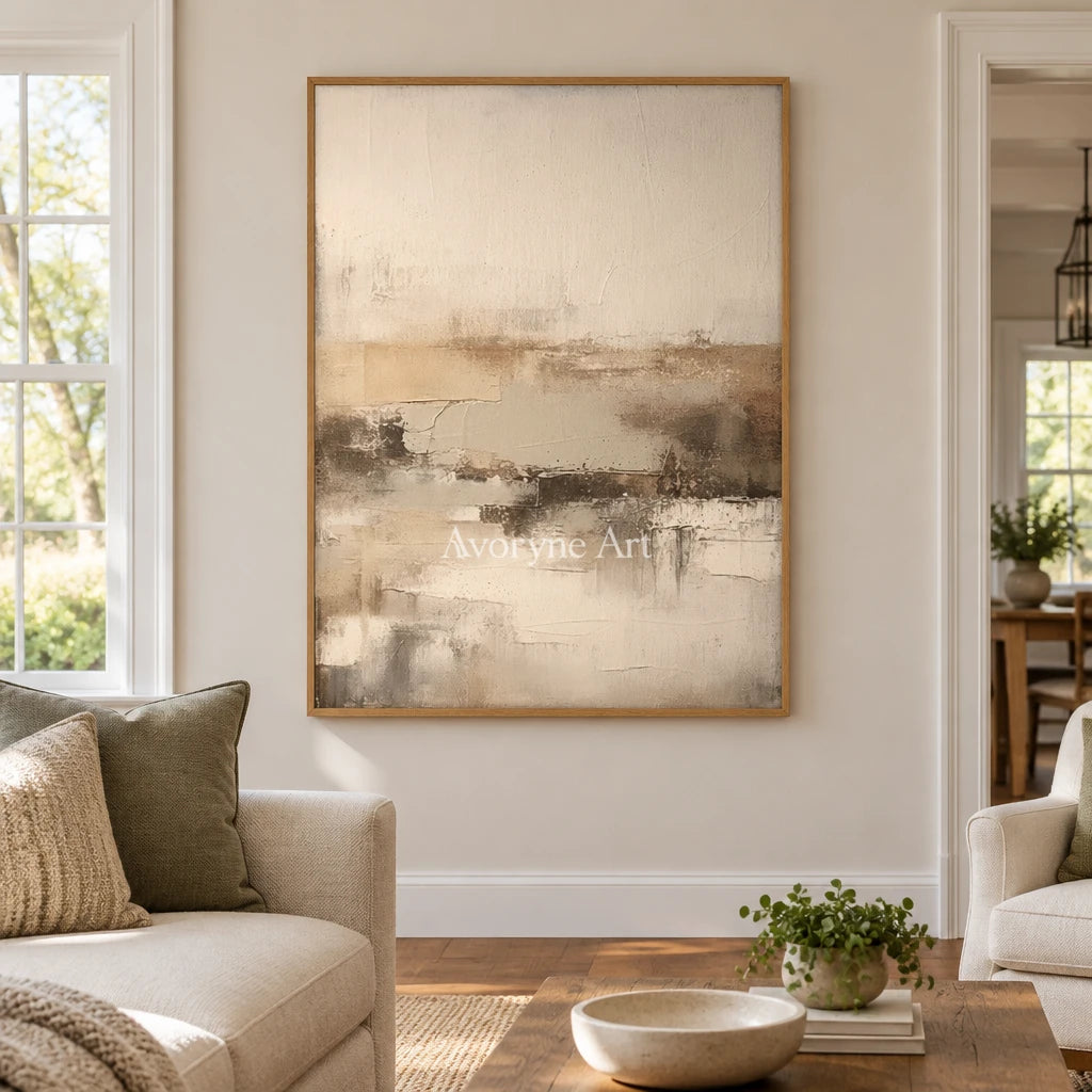 Aster Morrow: Neutral Mist Abstract — villa wood