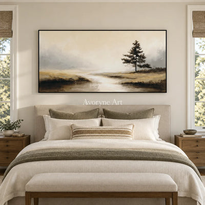 Aster Reed: Neutral Mist Landscape — bedroom black
