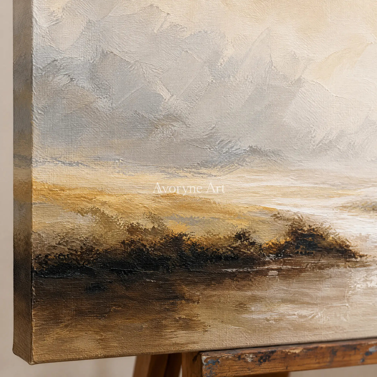 Aster Reed: Neutral Mist Landscape — detail easel