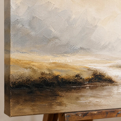 Aster Reed: Neutral Mist Landscape — detail easel