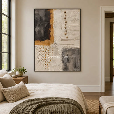 Cinder Mosaic: Neutral Mixed Texture Wall Art — bedroom black