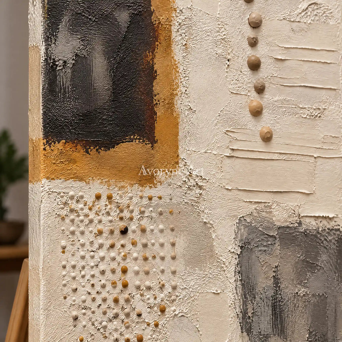 Cinder Mosaic: Neutral Mixed Texture Wall Art — detail easel