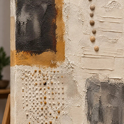 Cinder Mosaic: Neutral Mixed Texture Wall Art — detail easel