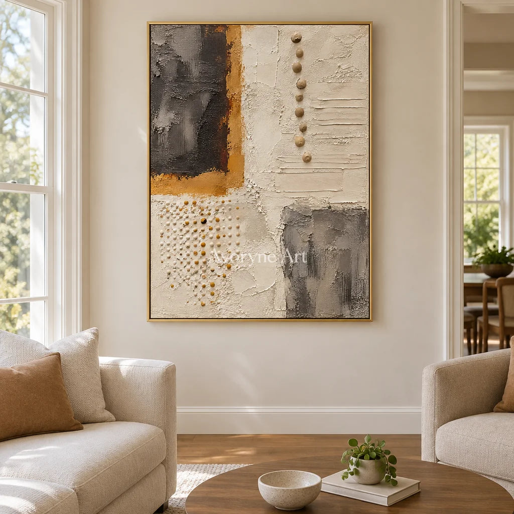 Cinder Mosaic: Neutral Mixed Texture Wall Art — living gold