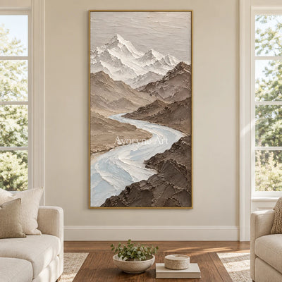 Glacial Passage: Neutral Mountain Valley Wall Art — living gold