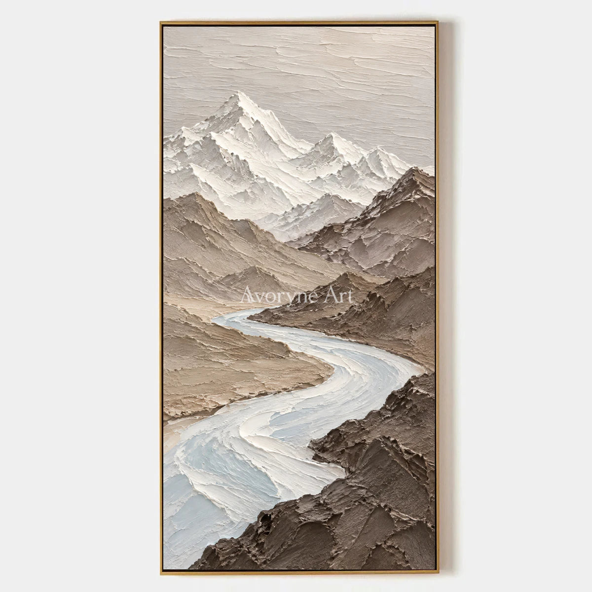 Glacial Passage: Neutral Mountain Valley Wall Art — primary