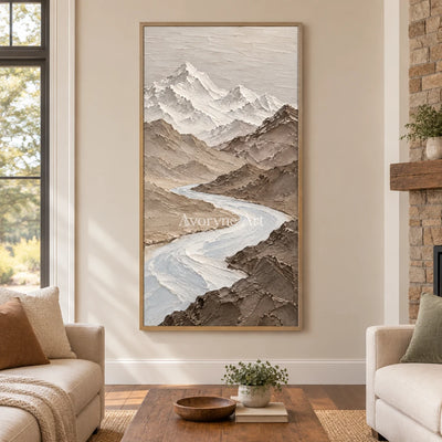 Glacial Passage: Neutral Mountain Valley Wall Art — villa wood