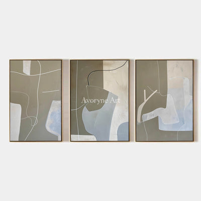 Muted Passage, hand-painted neutral organic art triptych by Min-Jun Park