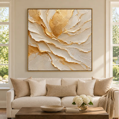 Gilded Fold: Neutral Organic Impasto Wall Art — living gold