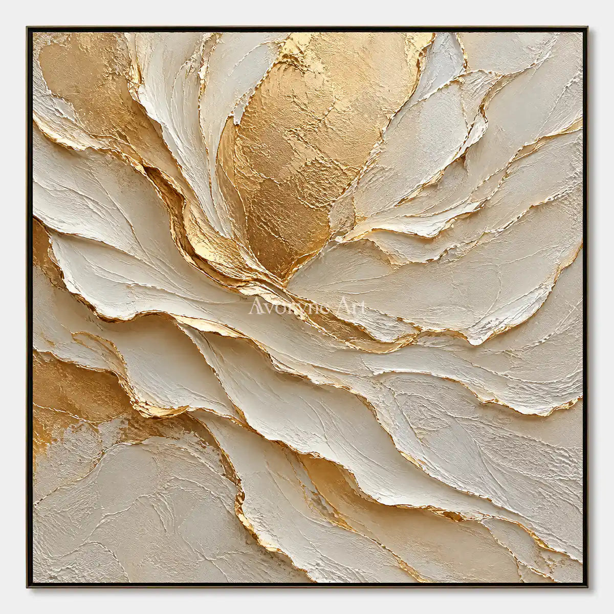 Gilded Fold: Neutral Organic Impasto Wall Art — primary