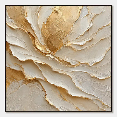 Gilded Fold: Neutral Organic Impasto Wall Art — primary