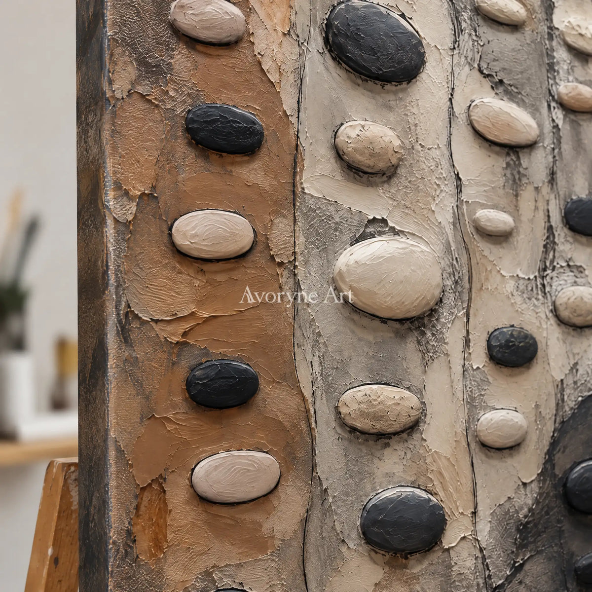 Pebble Interval: Neutral Organic Texture Wall Art — detail easel