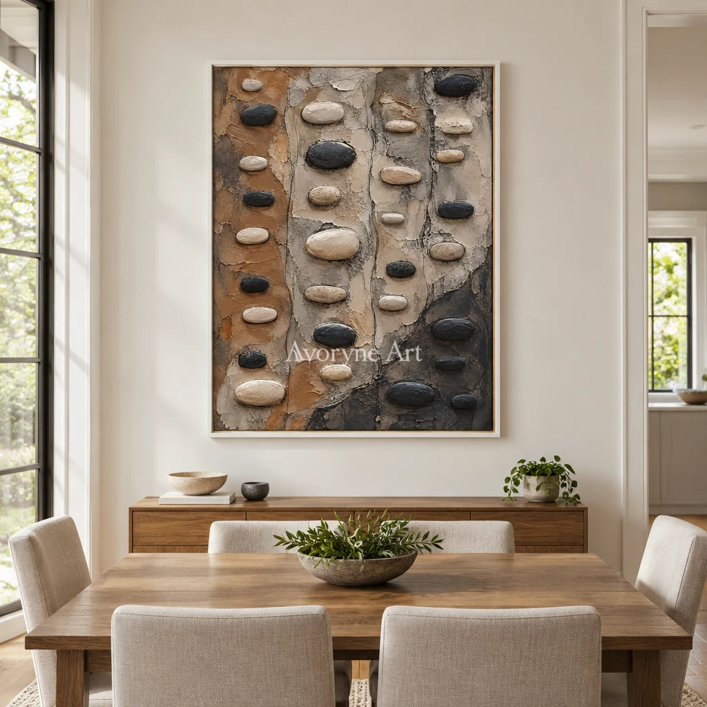 Pebble Interval: Neutral Organic Texture Wall Art — dining white