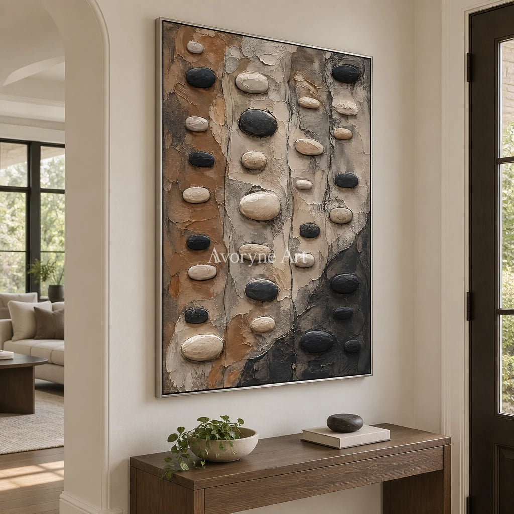 Pebble Interval: Neutral Organic Texture Wall Art — entry silver