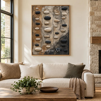 Pebble Interval: Neutral Organic Texture Wall Art — villa wood
