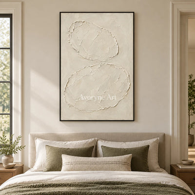 Ivory Orbits: Neutral Oval Texture Wall Art — bedroom black